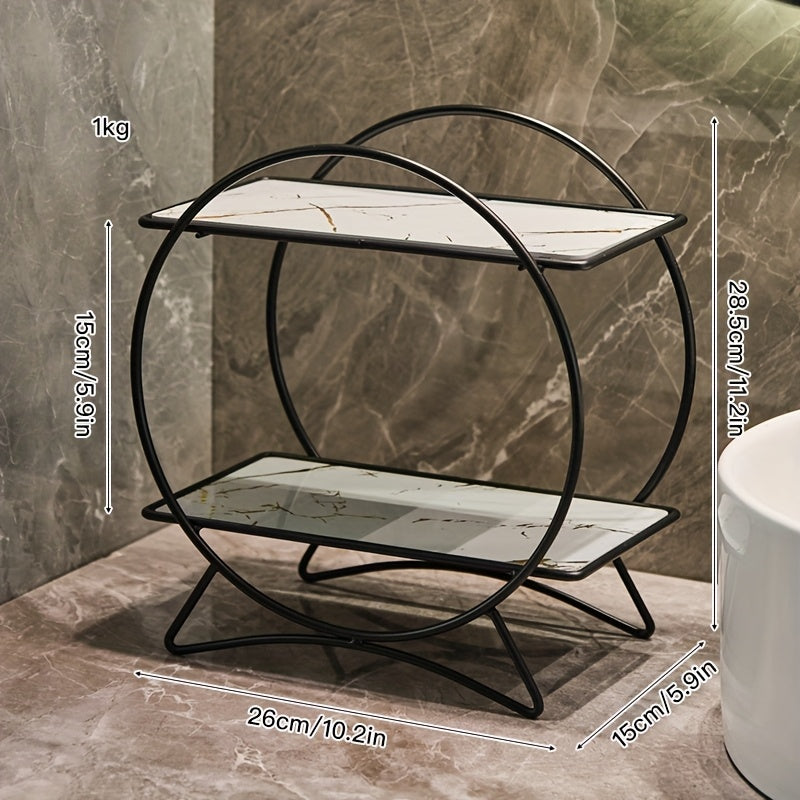 Double-Tiered Bathroom Organiser with Cat Ear Base | Stylish Metal Cosmetic & Skincare Shelf