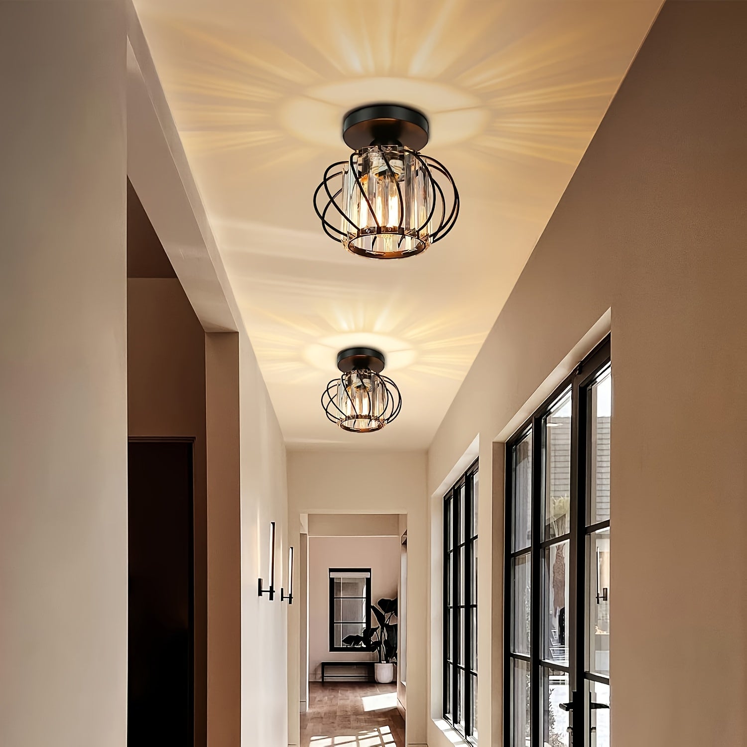 Modern Industrial Cage Ceiling Light | Elegant Semi Flush Mount Fixture