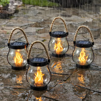 Lanterna Solare da Esterno con Effetto Fiamma, Luce da Appendere per Giardino