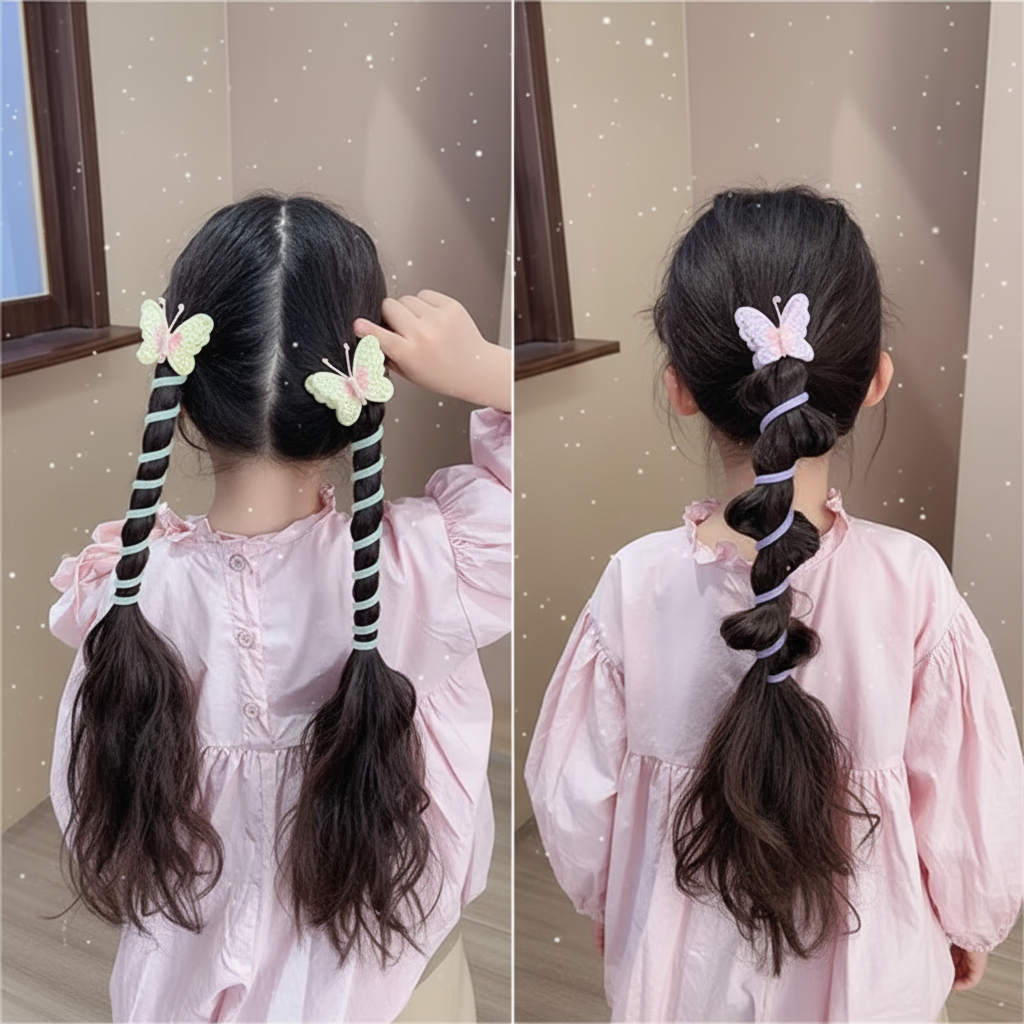 Cute Hair Bands Spiral Ties Butterfly Design - Image 17