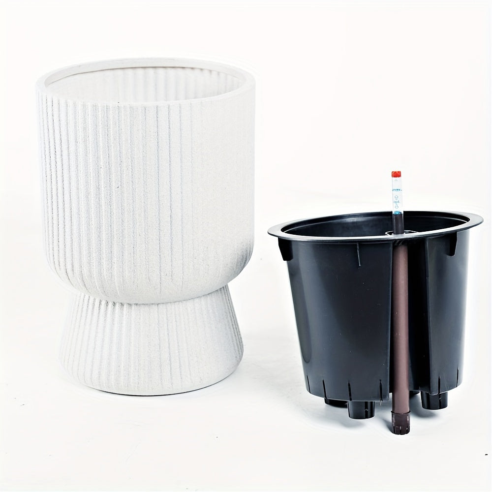 White Self-Watering Flower Pot | Modern Wine Glass Design Planter with Water Level Indicator