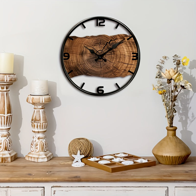 Rustic Log Pattern Wall Clock | Natural Wood Look Timepiece