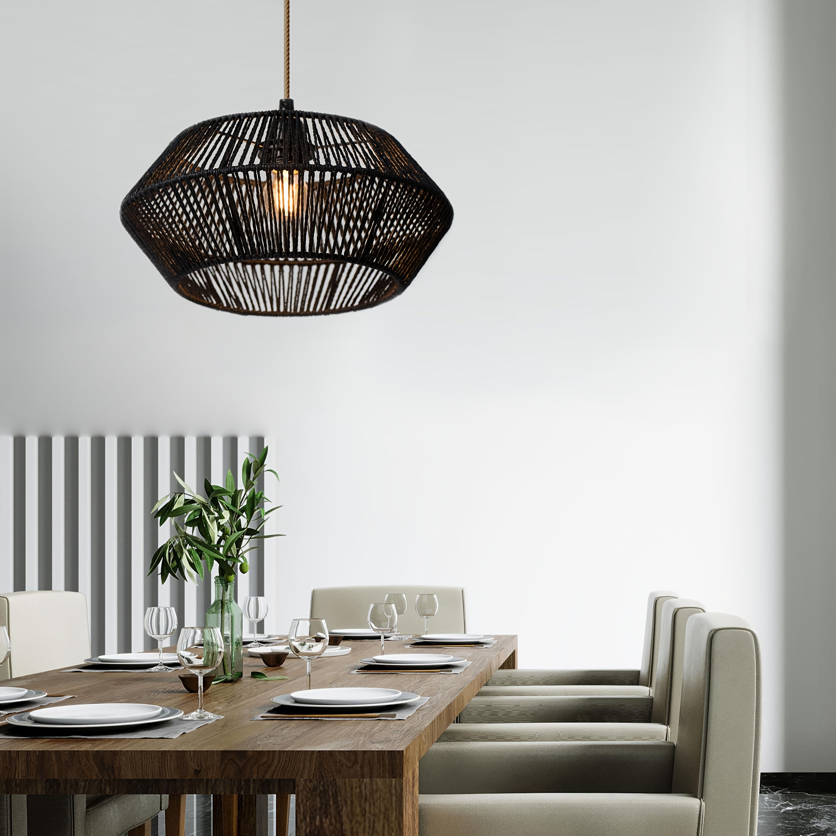 Handwoven Paper Rope Pendant Light Shade | Modern Natural Design