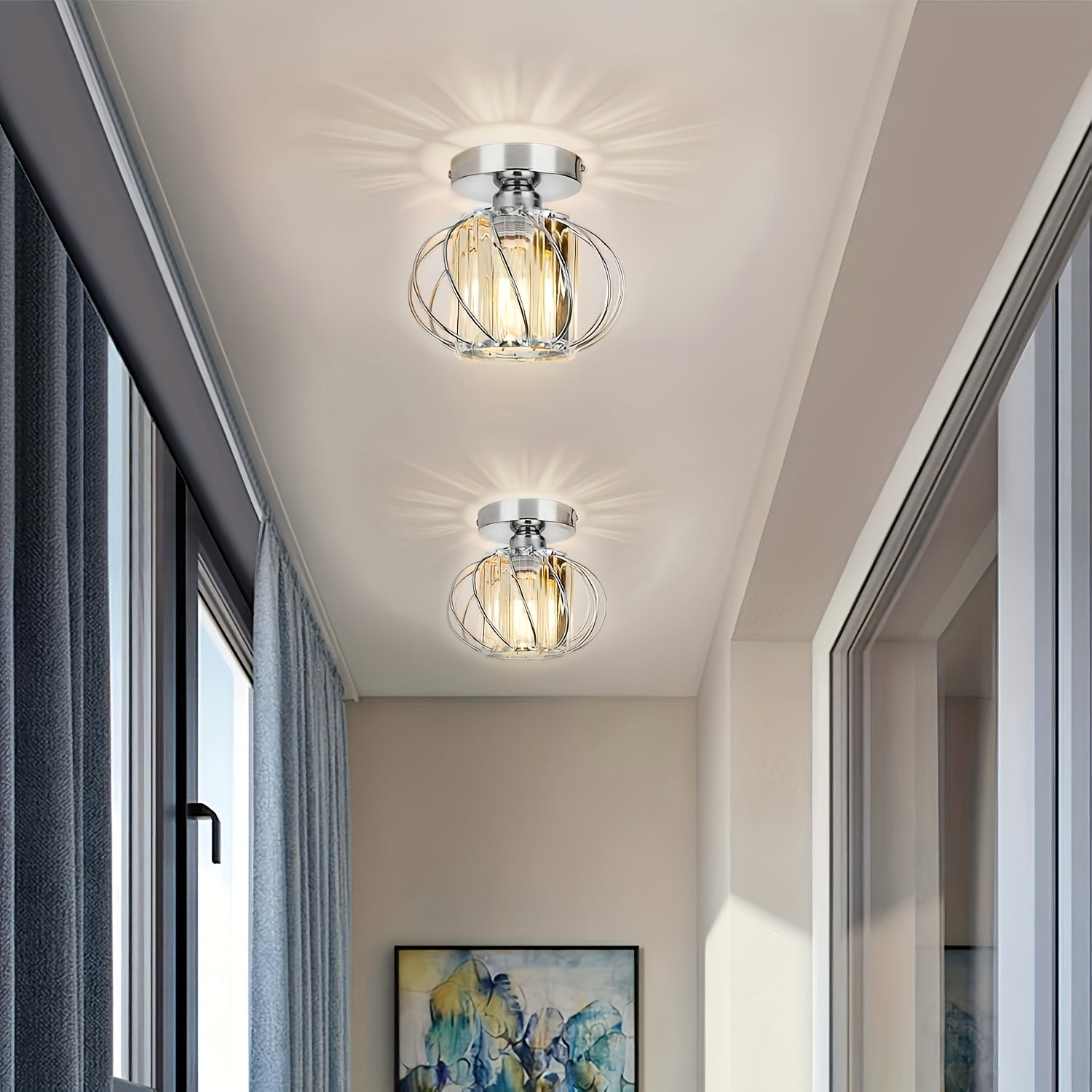 Modern Industrial Cage Ceiling Light | Elegant Semi Flush Mount Fixture