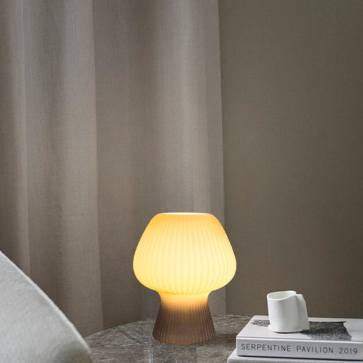 Lampă de Masă Vintage | Lampă Ciupercă din Sticlă Fălcată