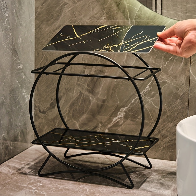 Double-Tiered Bathroom Organiser with Cat Ear Base | Stylish Metal Cosmetic & Skincare Shelf