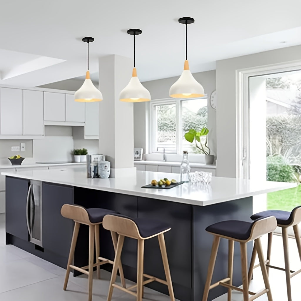 Modern Teardrop Pendant Light | Metal & Wood Hanging Lamp