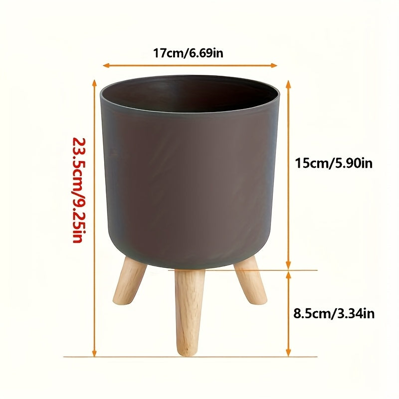 Ghiveci modern rotund cu picioare din lemn | Ghiveci decorativ pentru plante de interior și exterior