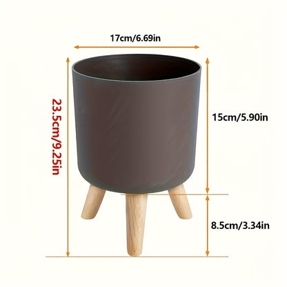 Ghiveci modern rotund cu picioare din lemn | Ghiveci decorativ pentru plante de interior și exterior