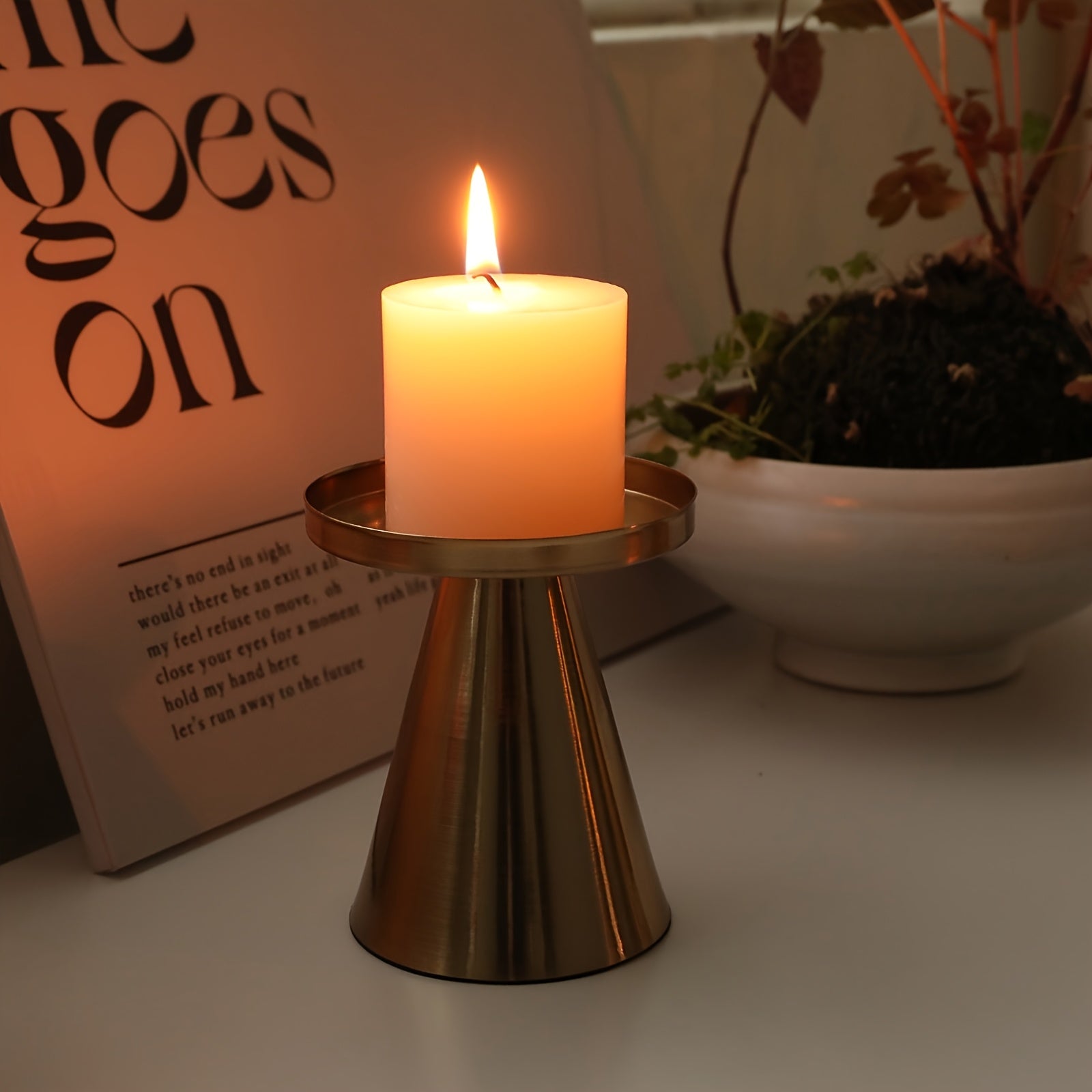 Metallic Cone Candle Holders | Set of 3 Bronze Table Centrepieces