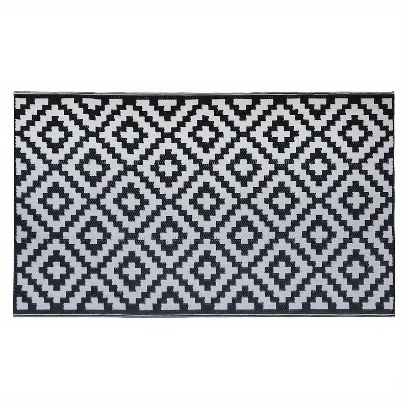 Tappeto da Esterno Reversibile | Tappeto per Patio Geometrico Nero e Bianco