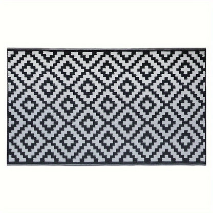 Tappeto da Esterno Reversibile | Tappeto per Patio Geometrico Nero e Bianco