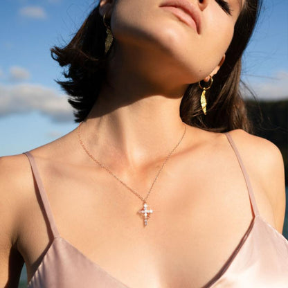 Collana con Ciondolo Croce Corona Regalo Gioiello Fede Festa della Mamma