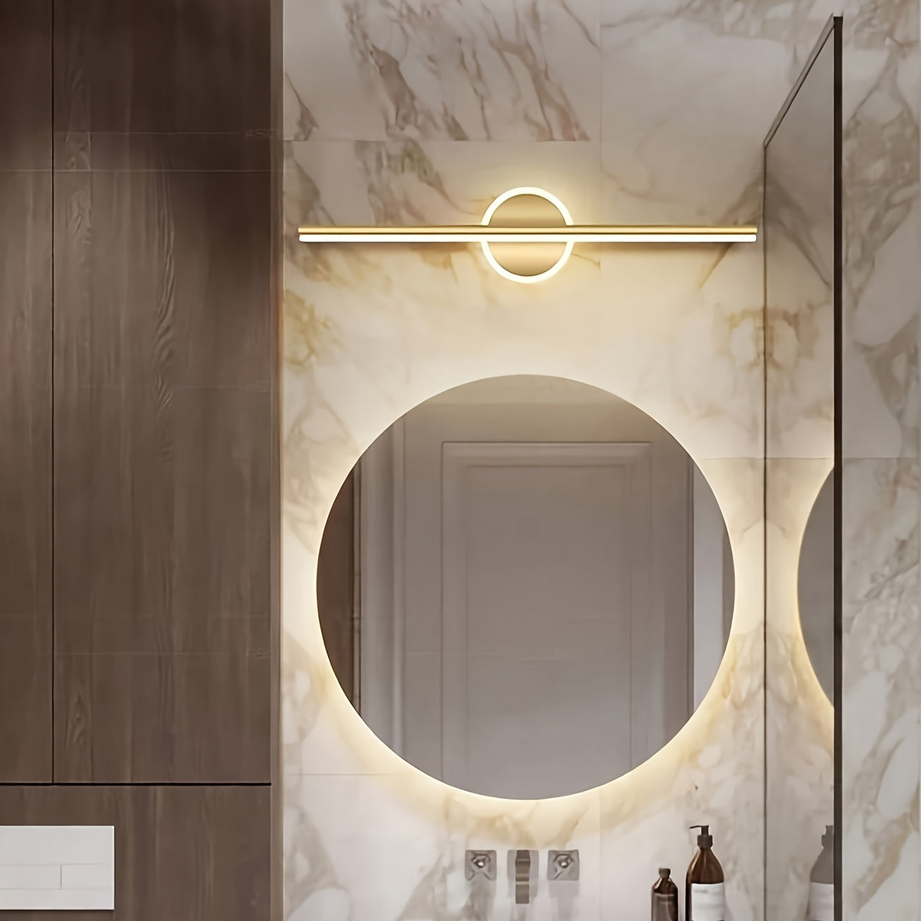 Luz de Parede com Espelho LED Luxe | Candeeiro de Parede Minimalista Preto e Dourado