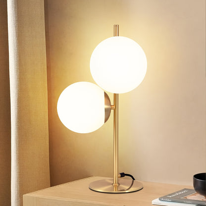 Moderne gylden bordlampe | Hvid glasglobus design
