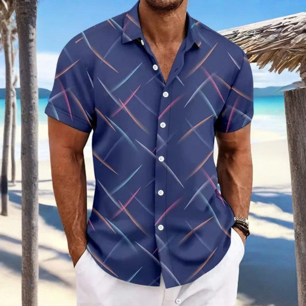 Camisa de hombre de manga corta con botones y diseño geométrico