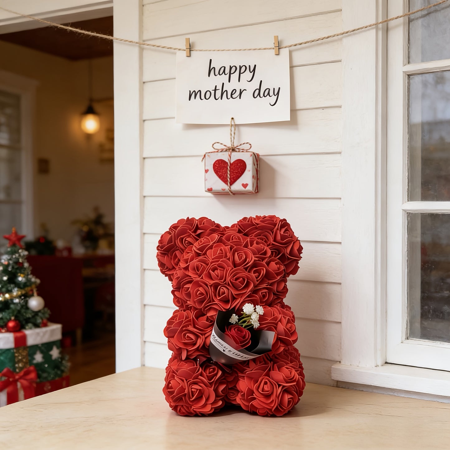 Muttertags-Rosenbär Geschenk Künstliche Blume Teddybär Dekoration