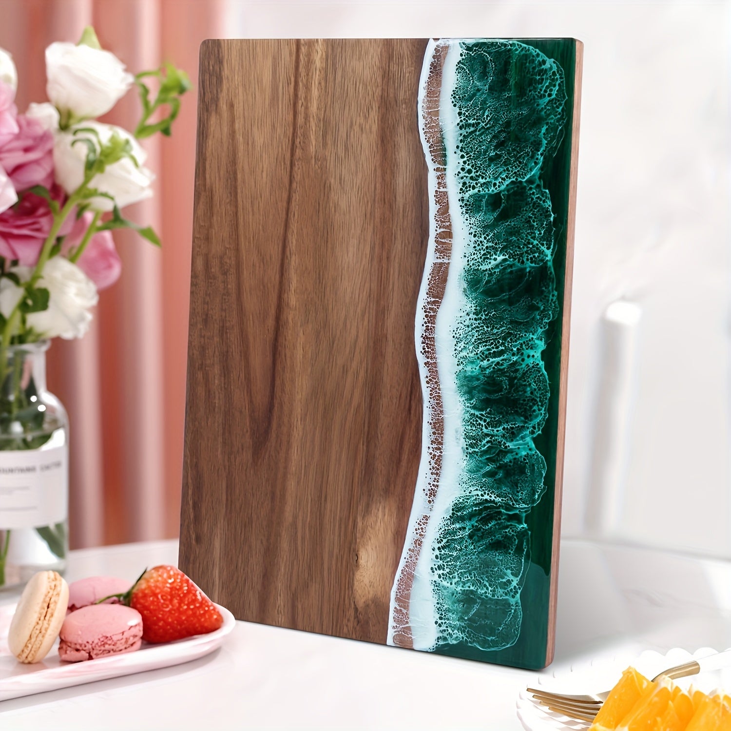 Wave Resin Cutting Board | Ocean-Inspired Acacia Wood Cheese & Serving Board