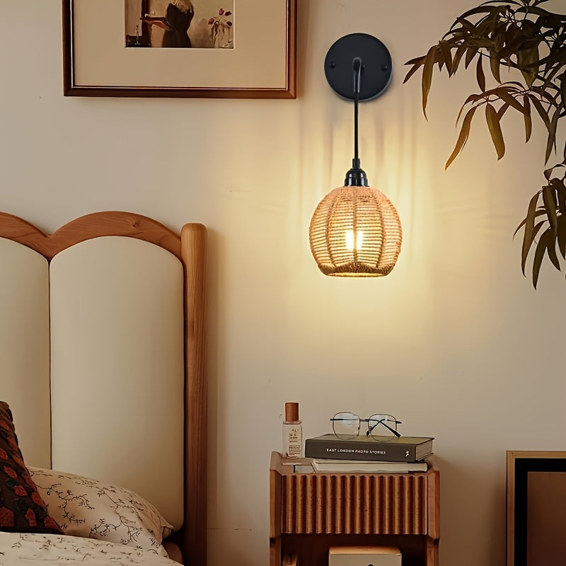 Candeeiro de Parede Boho em Rattan | Aplique Artesanal para Cabeceira e Sala de Estar
