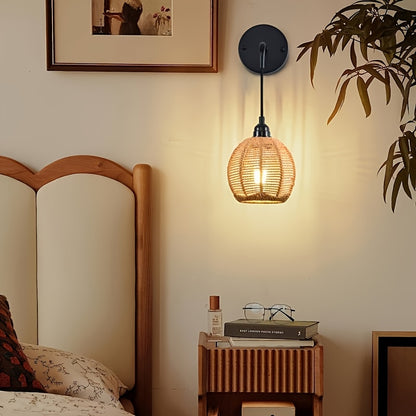 Candeeiro de Parede Boho em Rattan | Aplique Artesanal para Cabeceira e Sala de Estar