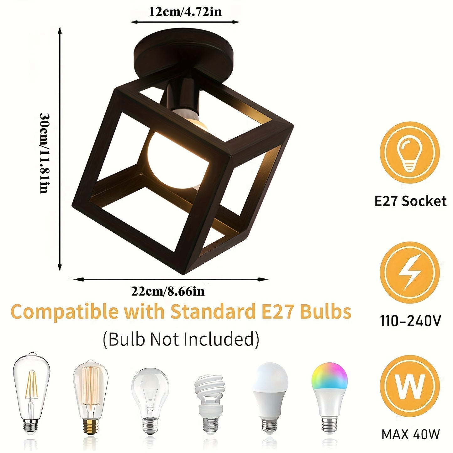 Luz de Teto Cubo Geométrico | Luminária Moderna Industrial Semi-Embutida
