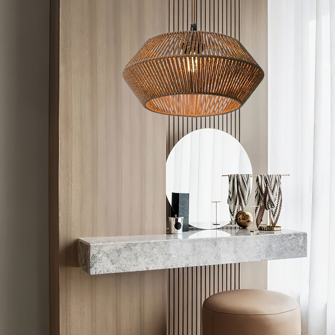 Handwoven Paper Rope Pendant Light Shade | Modern Natural Design