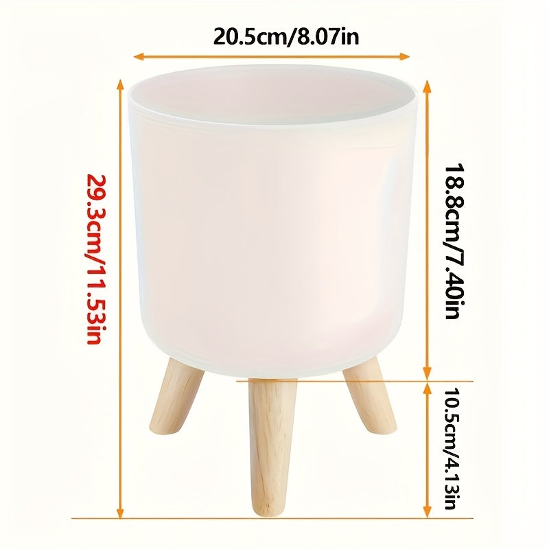 Modern Round Planter with Wooden Legs | Indoor & Outdoor Decorative Plant Pot