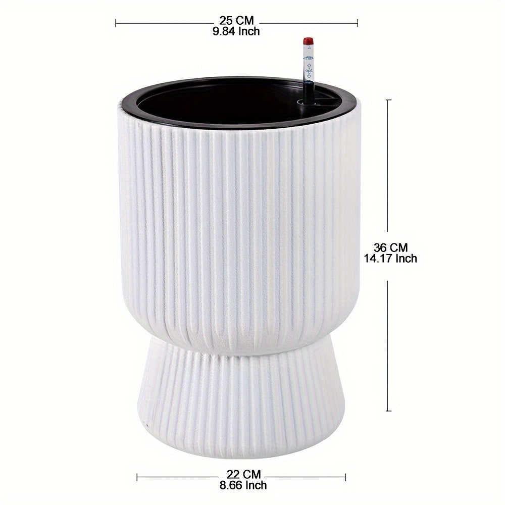 White Self-Watering Flower Pot | Modern Wine Glass Design Planter with Water Level Indicator