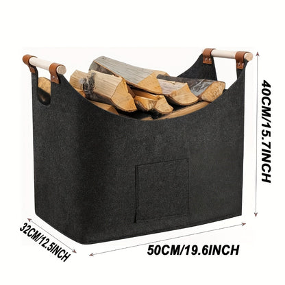 Firewood Carrier Leather Handles Felt Storage Bag - Image 5