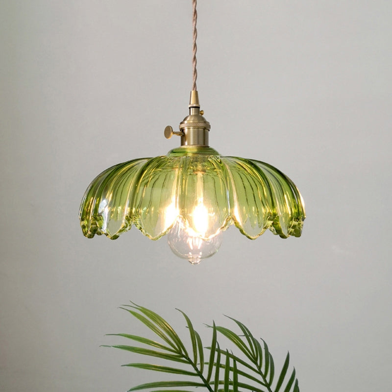 Vintage Flower Pendant Lamp | Coloured Glass Hanging Light
