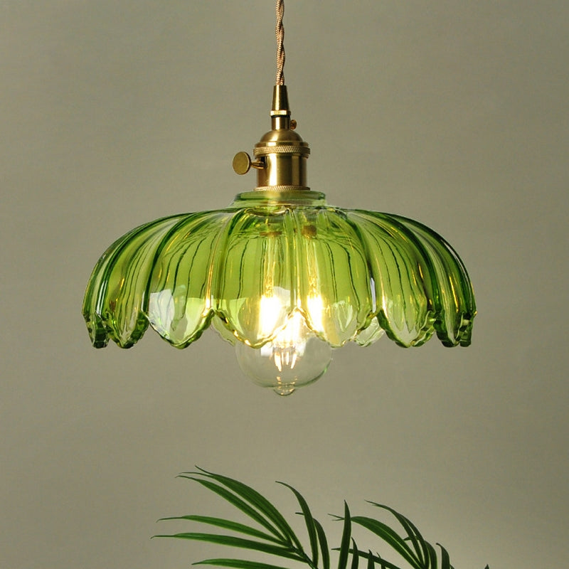 Vintage Flower Pendant Lamp | Coloured Glass Hanging Light