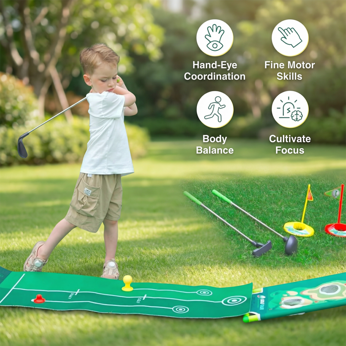 Golf Putting Mat Adjustable Golf Clubs Indoor Play Set - Image 3