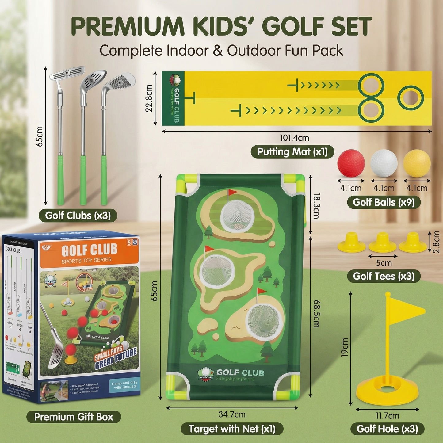 Golf Putting Mat Adjustable Golf Clubs Indoor Play Set - Image 5