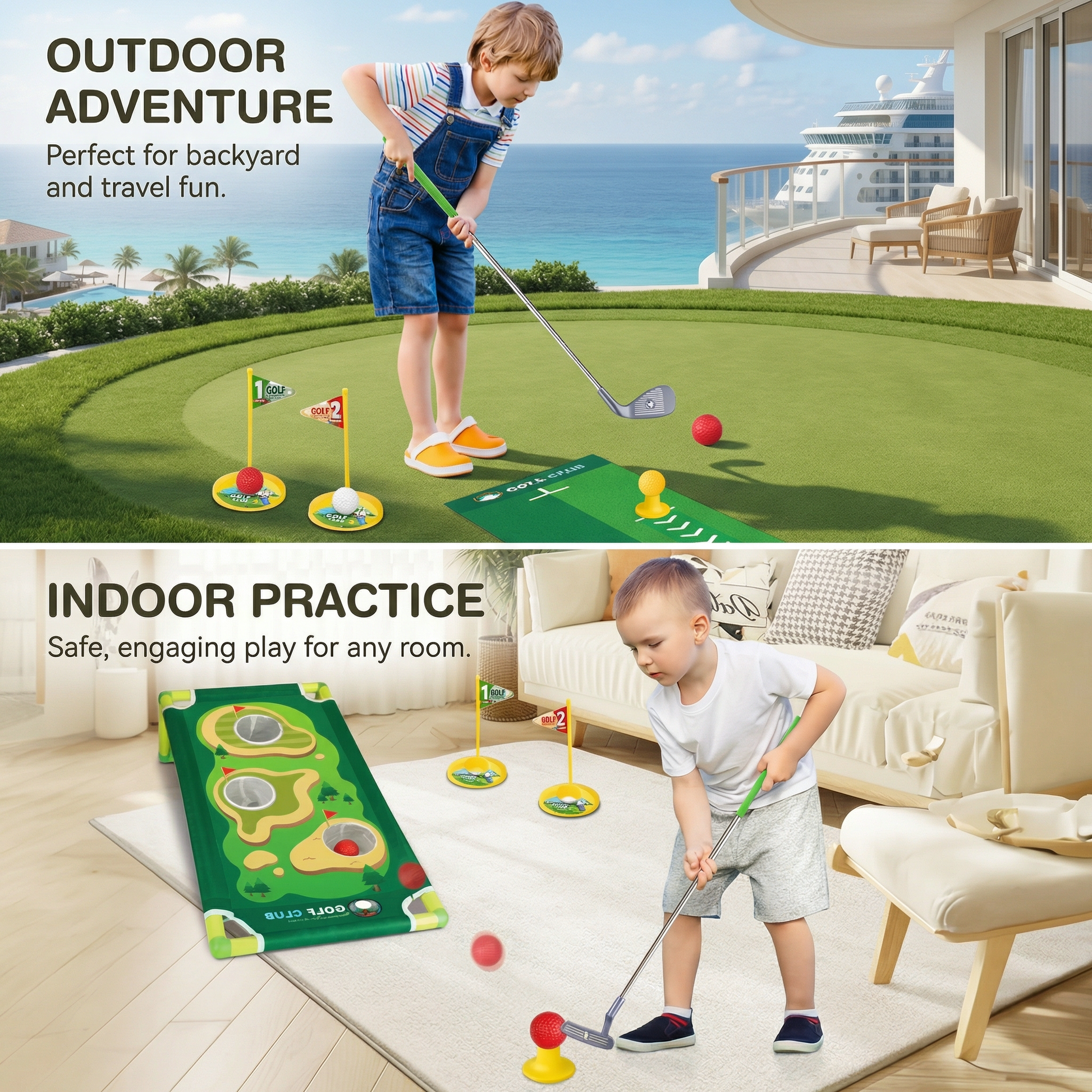 Golf Putting Mat Adjustable Golf Clubs Indoor Play Set - Image 9