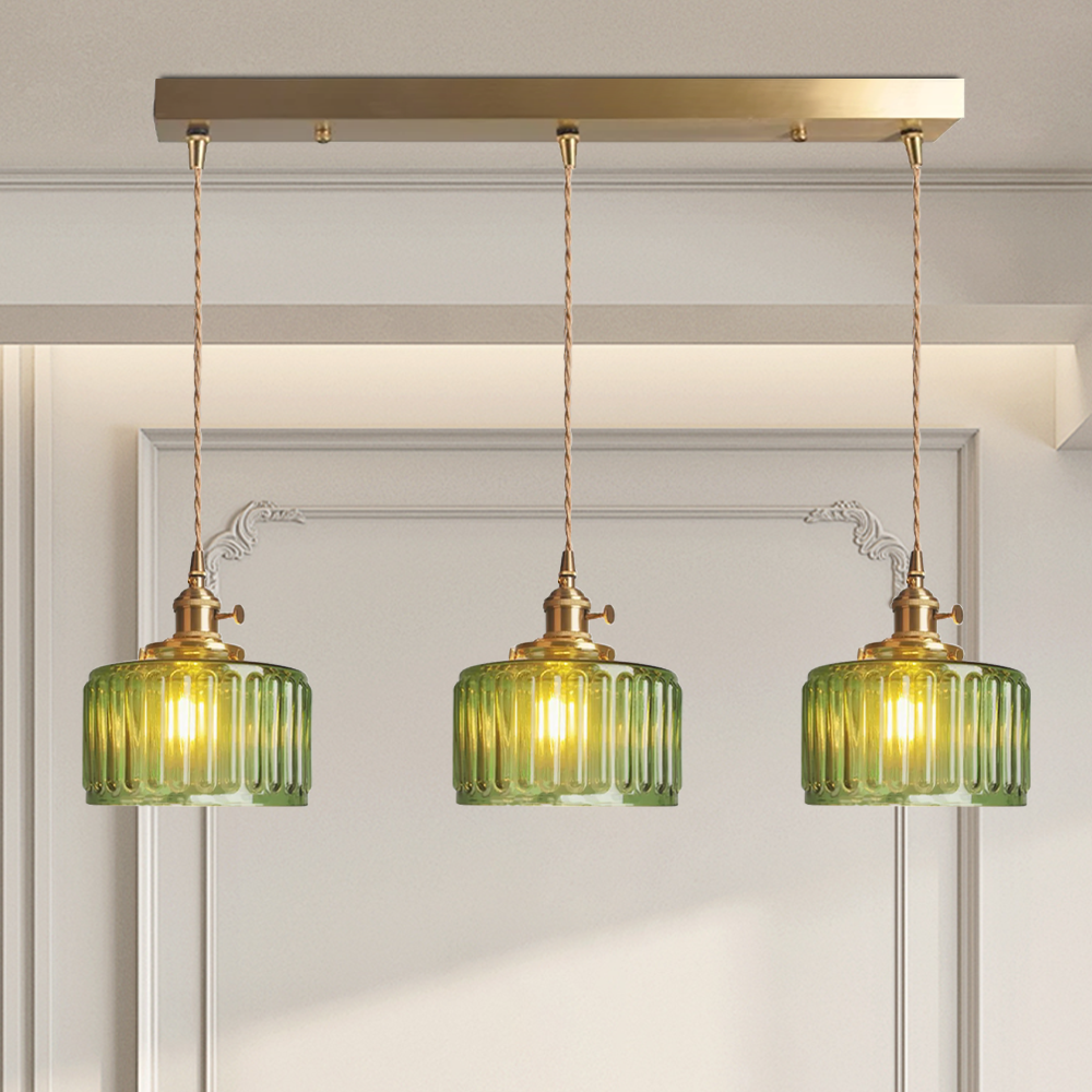 Green Glass Pendant Light Adjustable Hanging - Image 10