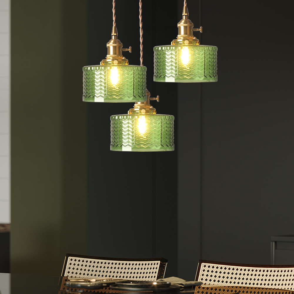 Green Glass Pendant Light Adjustable Hanging - Image 13
