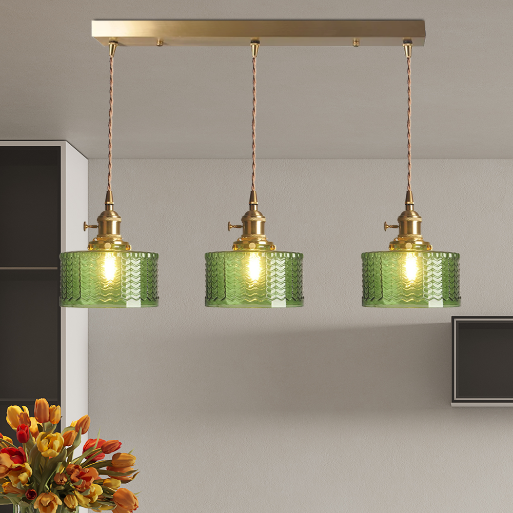 Green Glass Pendant Light Adjustable Hanging - Image 14