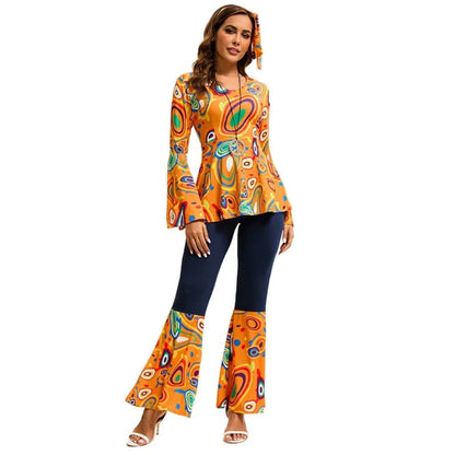 Halloween Costumes Adult Retro Hippie Bell Bottom Set - Image 1