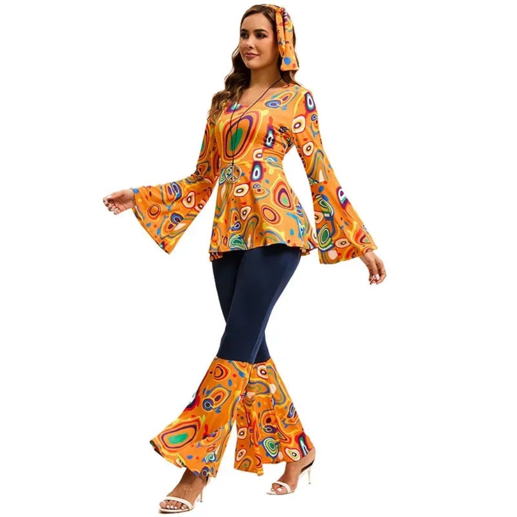 Halloween Costumes Adult Retro Hippie Bell Bottom Set - Image 2
