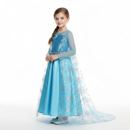 Halloween Costumes Girls Ice Princess Dress Cape - Image 1