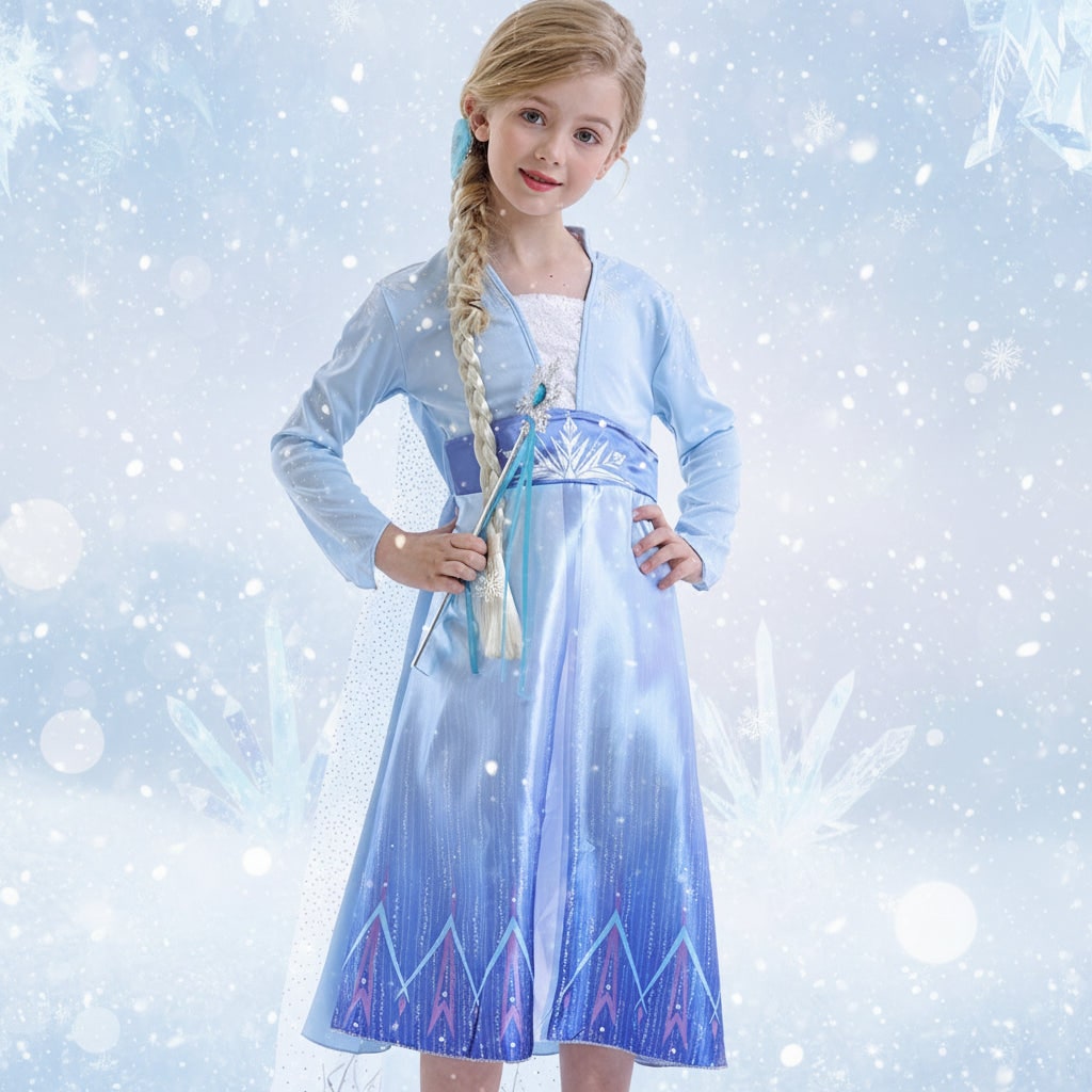 Halloween Costumes Girls Ice Princess Dress Cape Set - Image 1