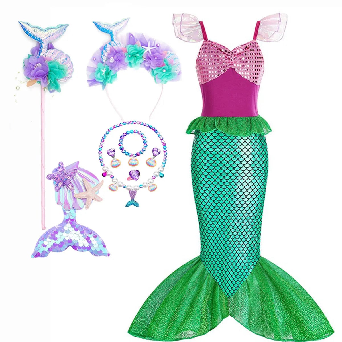 Halloween Costumes Girls Mermaid Dress Costume - Image 13