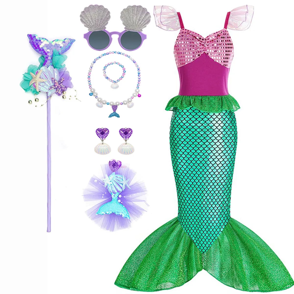 Halloween Costumes Girls Mermaid Dress Costume - Image 14