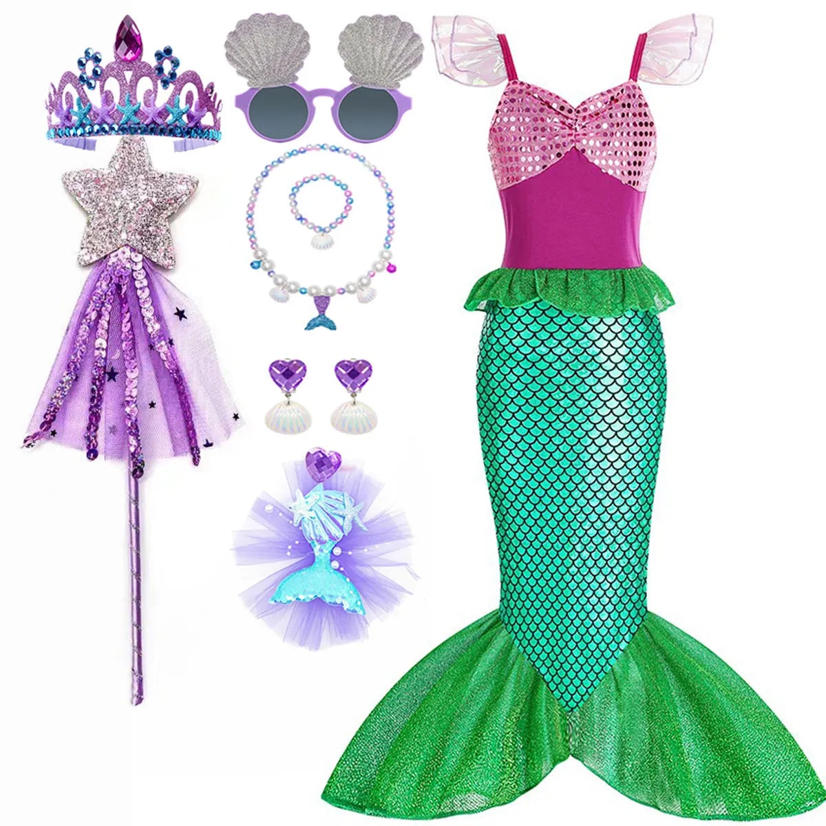 Halloween Costumes Girls Mermaid Dress Costume - Image 15