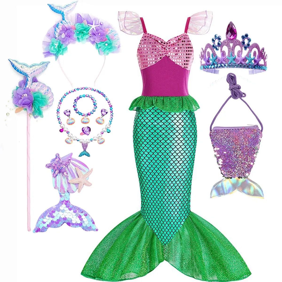 Halloween Costumes Girls Mermaid Dress Costume - Image 16