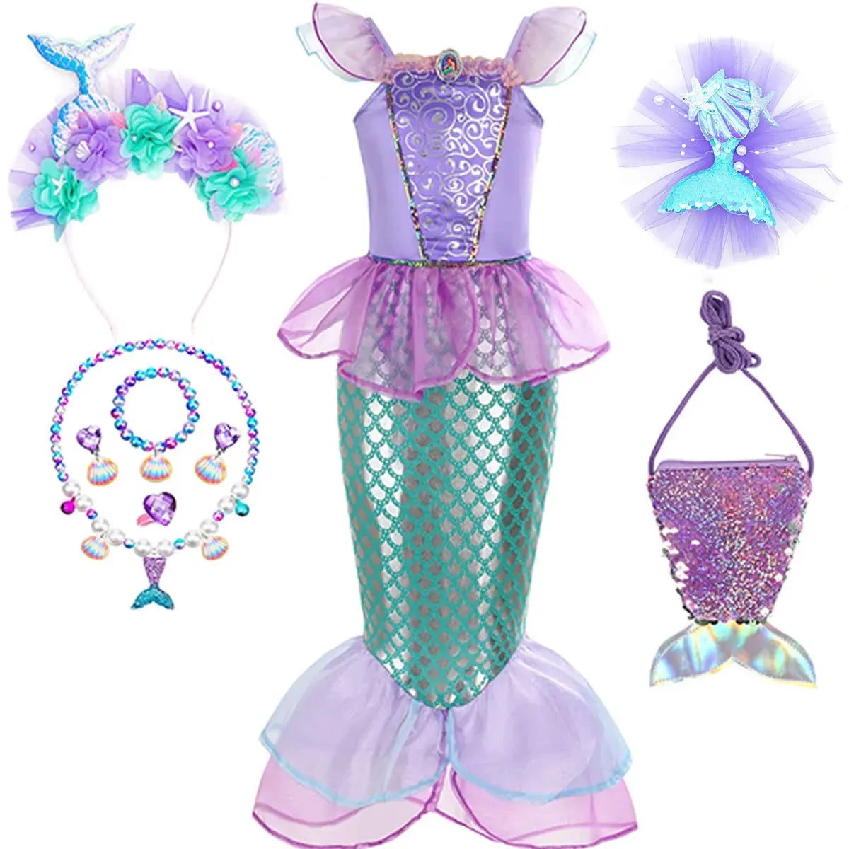Halloween Costumes Girls Mermaid Dress Costume - Image 7