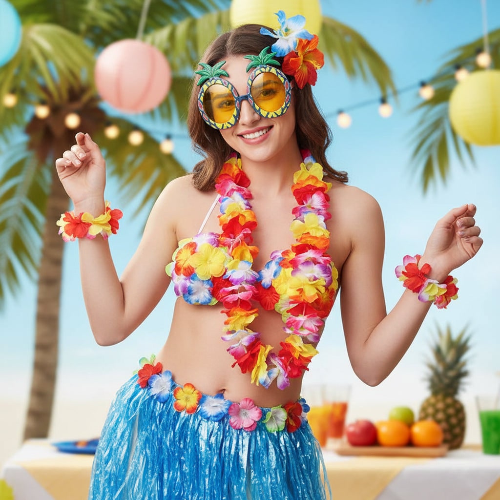 Halloween Costumes Hawaiian Hula Party Outfit Set - Image 1