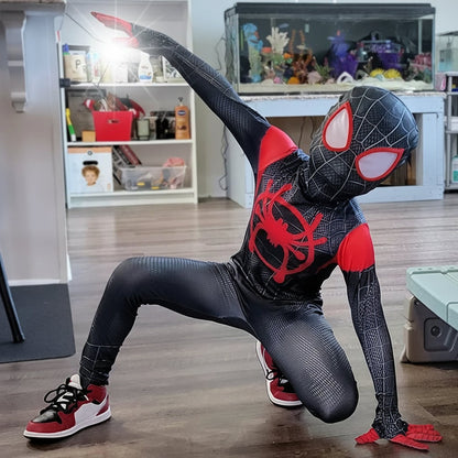 Halloween Costumes Kids Spider Hero Jumpsuit Mask Set - Image 1