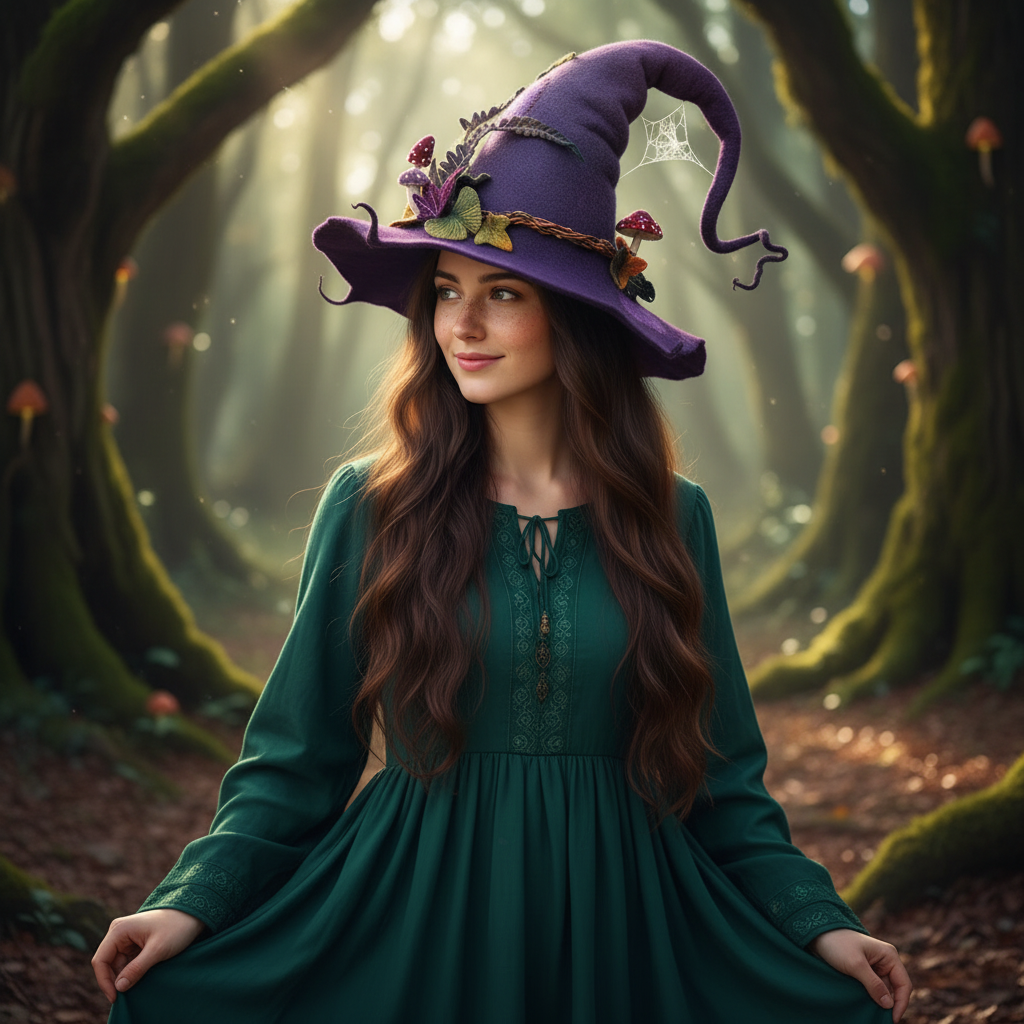 Halloween Costumes Witch Hat Floral Design - Image 1