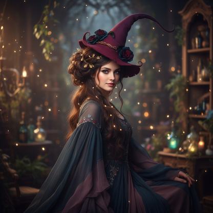 Halloween Costumes Witch Hat Floral Design - Image 2